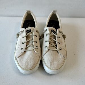 Sperry Womens Crest Vibe White Linen Memory Foam Sneakers 10 Comfort Travel